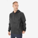 Men Half Zip Compact Rain Jacket with Pouch - Black