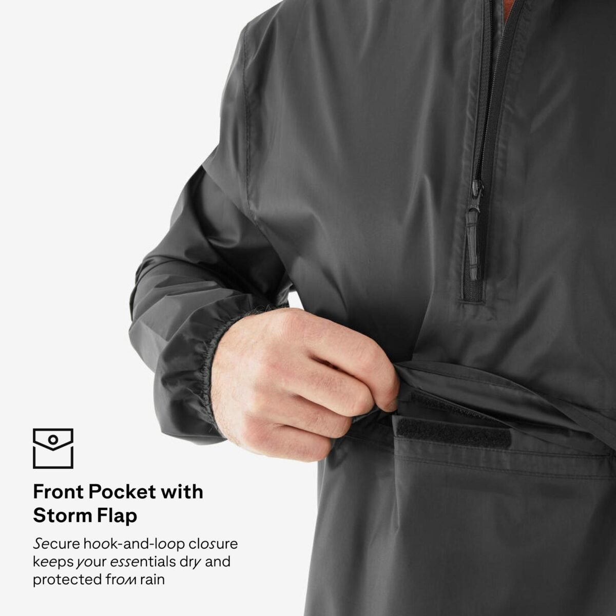 Men Half Zip Compact Rain Jacket with Pouch - Black - Image 6