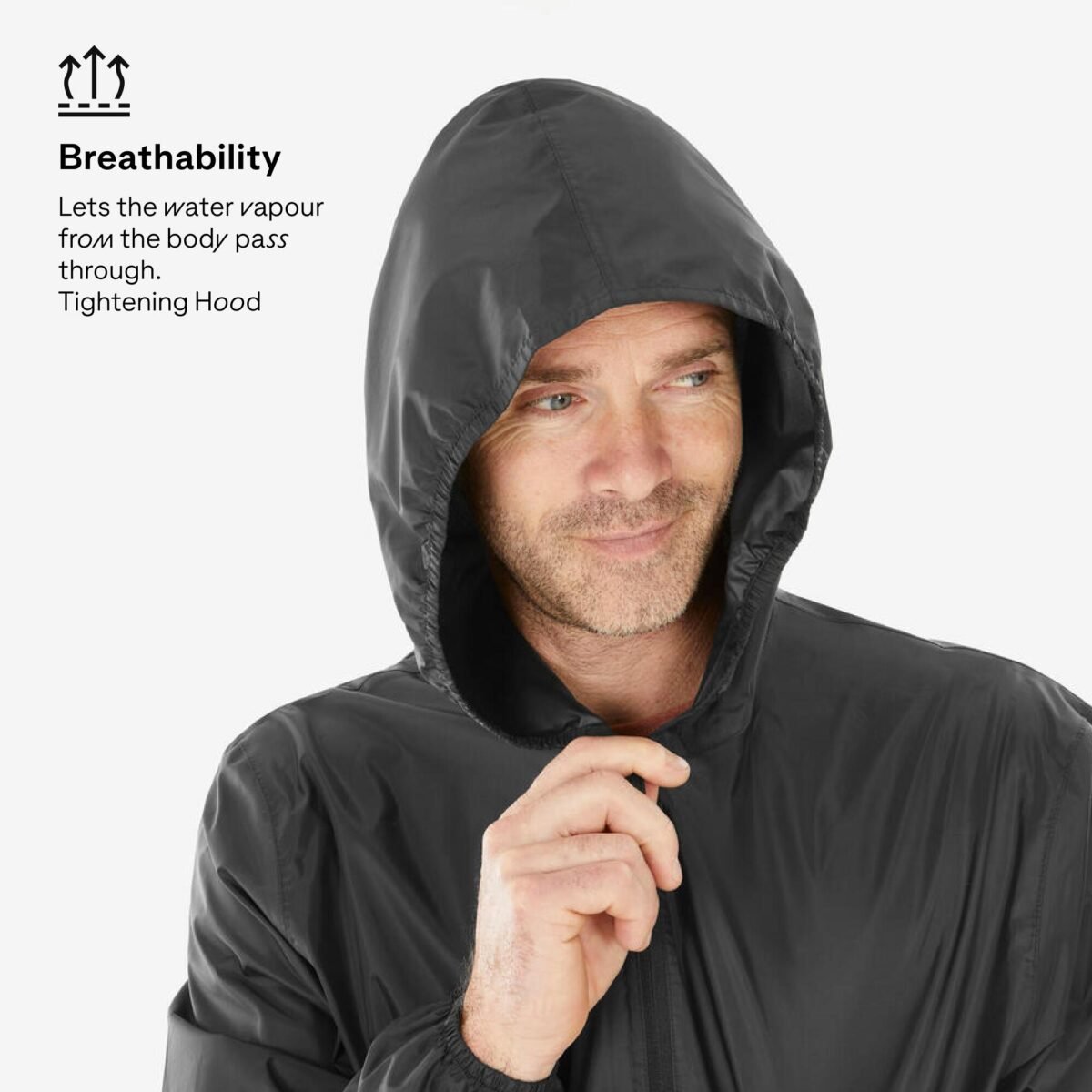 Men Half Zip Compact Rain Jacket with Pouch - Black - Image 4